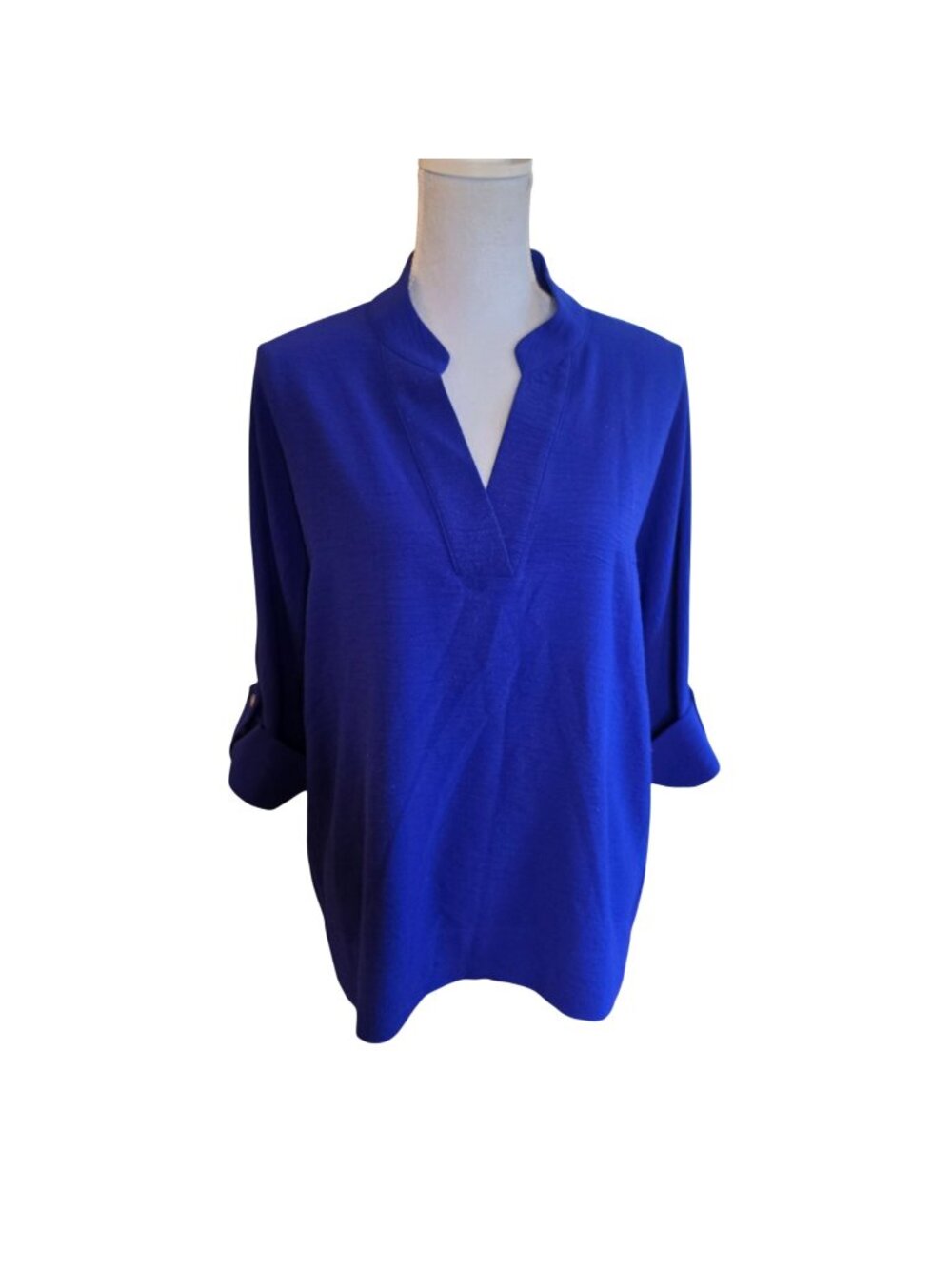 Lior Paris Frida Royal Blue Split Neck Flowy Tunic Top 3/4 Sleeve Size S